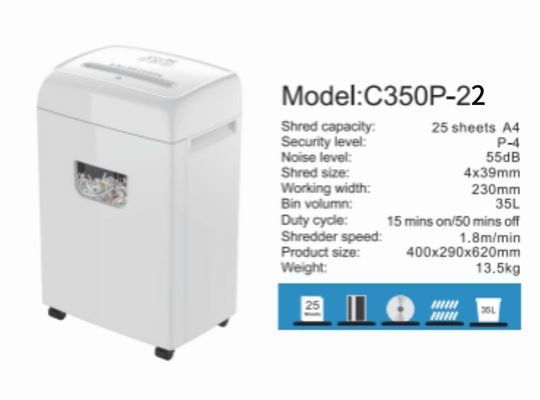 Produk Baru Tugas Berat Big Bin 35L Penghancur Kertas 22 Lembar Potong Silang Untuk Kantor dan Rumah C350P-22